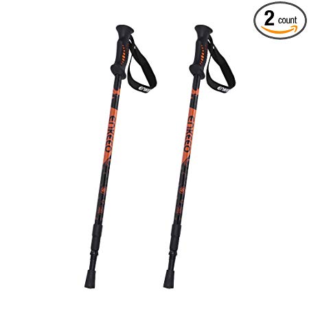 ENKEEO 2 Pack Hiking Walking Trekking Poles Ultralight Collapsible Trail Walking Stick with Durable Aluminum, Anti Shock & Quick Lock Technology (Black and Orange, 1 Pair)