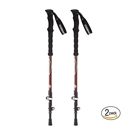 Overmont 2Packs of Aluminum Telescopic Trekking Hiking Trail Poles Camping Gear Walking Sticks for Camping Mountaineering Travel Outdoor Sports