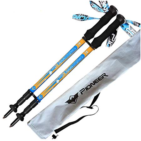 ouderstech 2-Pack Carbon Fiber Anti-shock Trekking Poles Walking Hiking Sticks - Ultralight & Telescoping with EVA Foam Grips, Tungsten Tips