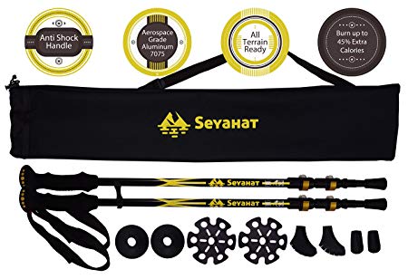 Aircraft Grade Aluminum Trekking Poles - With Shock Absorbing Handles and Mechanical Locks. All Terrain Tips and Nordic Walking. Carry Bag included - For Snow, Mud, Wet Surfaces