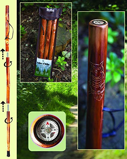 Manual Woodworker Owl Take A Hike Compass Folding Walking Stick with Travel Pouch - 48 In. Long,Multicolor