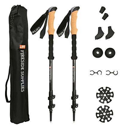 Fireside Supplies Carbon Fiber Trekking Poles with Cork Grips – Hiking Poles for Men, Women and Walking – Black – One Pair