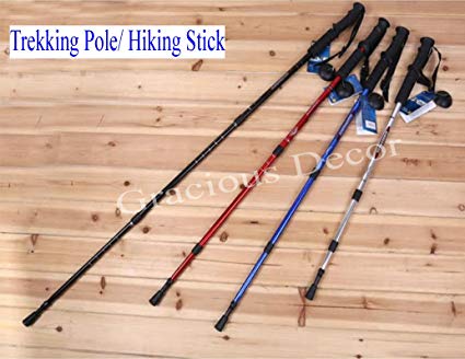 Expandable Walking Hiking Trekking Pole Cane Stick with Compass on Grip Wrist Strap Light Weight, Super Strong