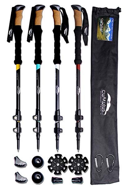 Cumulus Trekking  Hiking  Walking Poles Full Carbon Lightweight & Collapsible with Natural Cork Grips