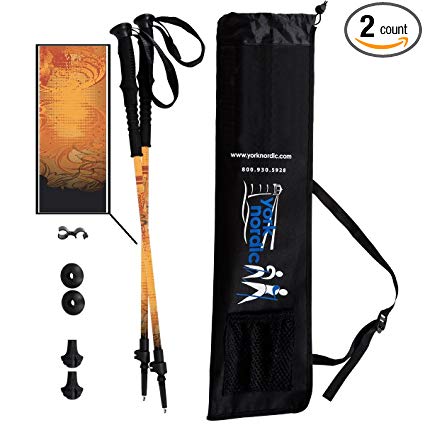 York Nordic 2 Piece Adjustable Trekking/Walking Poles - Made in USA - 6 Color Options - Choice of Grips - 2 poles, Tips & Bag