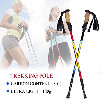 At Home USA Go Into the Nature, Professional Anti Shock Hiking/Walking/Trekking Poles, 3 Sections 25/53 Inches Long, Quick Lock Adjustable All Terrain Trekking Hiking Pole, 2 Colors Available(A Pair)