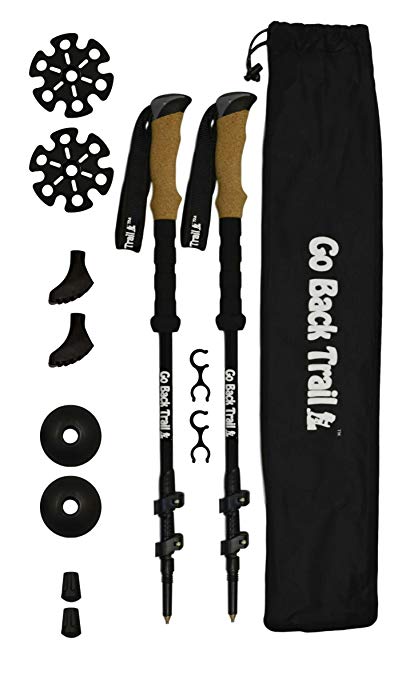 ULTRALIGHT TREKKING POLES – Single or Pair of Collapsible Hiking Staff/Stick – 100% Carbon Fiber Shaft – Cork Grip- Cam Lock - For Snow Sand Dirt and Rock Trails Camping Walking Outdoors