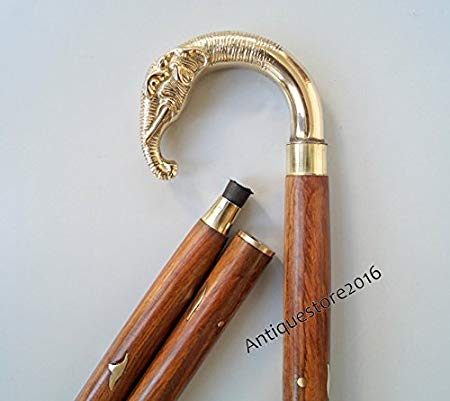 Vintage Designer Elephant Handle Antique Style Cane Wooden Walking Stick