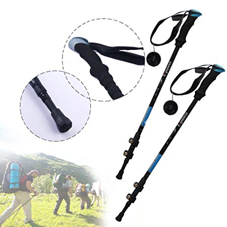 Go Into the Nature, Professional Carbonlite Anti Shock Hiking / Walking / Trekking Poles, 3 Sections 25/53 Inches Long, Quick Lock Adjustable All Terrain Trekking Hiking Pole, 2 Colors Available(A Pair) (7075 Lock Outside Blue)