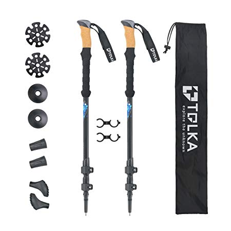 TOLKA Trekking Poles Collapsible Hiking Poles Lightweight, Walking Running Sticks with Natural Cork Grips, Quick Locks For Outdoor Walking Trekking Climbing-1 Pair