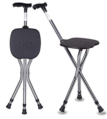 G&M Adjustable Folding Walking Cane Chair Stool with Adjustable Height Cane Seat 85-95CM