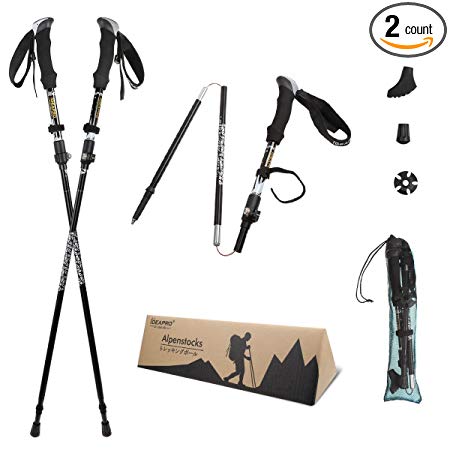 Ideapro 2 Pack Anti Shock Trekking Poles Adjustable Folding Trekking Sticks Ultralight Aluminum 7075 Trail Poles with EVA Foam Handle for Hiking, Walking, Climbing, Traveling, Exploring