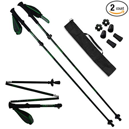 Heybee Trekking / Hiking / Walking Poles ,1 Pair (2 Pack) Ultralight Ultrastrong 7075 Aerospace Aluminum EVA Handle Collapsible Climbing Alpenstocks (ONE YEAR WARRANTY)