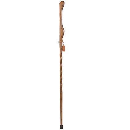 Brazos Twisted Oak Hitchhiker Wood Walking Stick-58-Brown