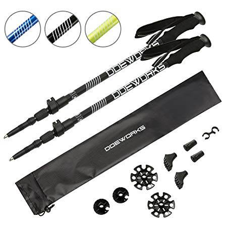 DOEWORKS Collapsible Lightweight Travel Trekking Poles 7075 Aluminum, Shock-Absorbent, Innovative Flip Lock and Twist Lock Combined, Black, 2018 New Design